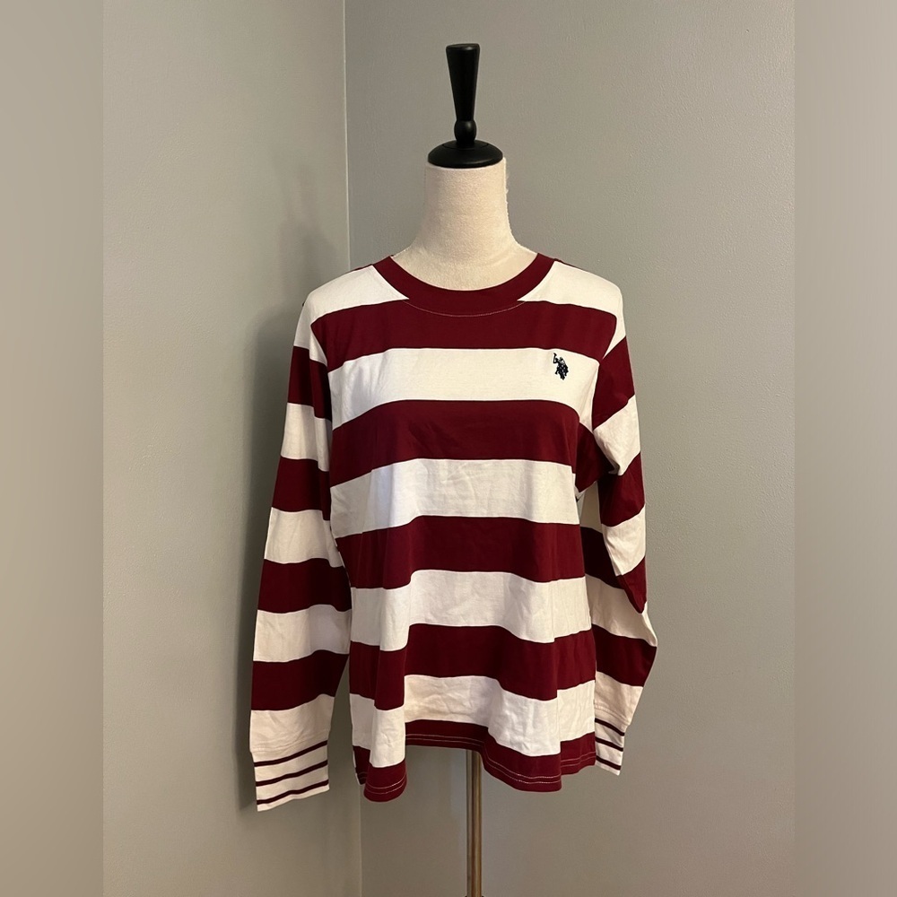 NWOT U.S. Polo Assn. Rugby Striped Long Sleeve 100% Cotton T-shirt - Size XL